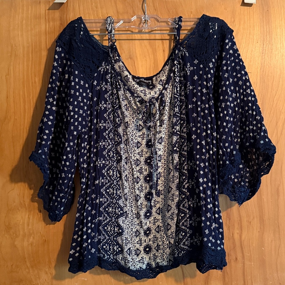 Angie Navy and Cream Patterned Top
